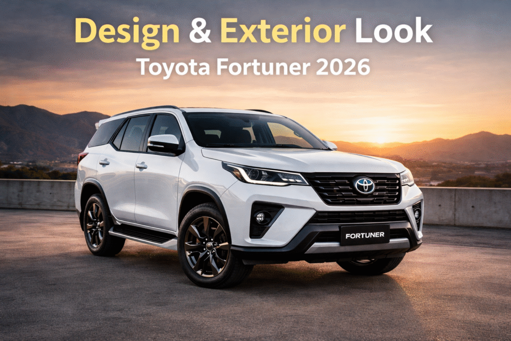 Toyota Fortuner 2026 – सफेद लक्ज़री SUV, आधुनिक और स्टाइलिश एक्सटीरियर डिजाइन