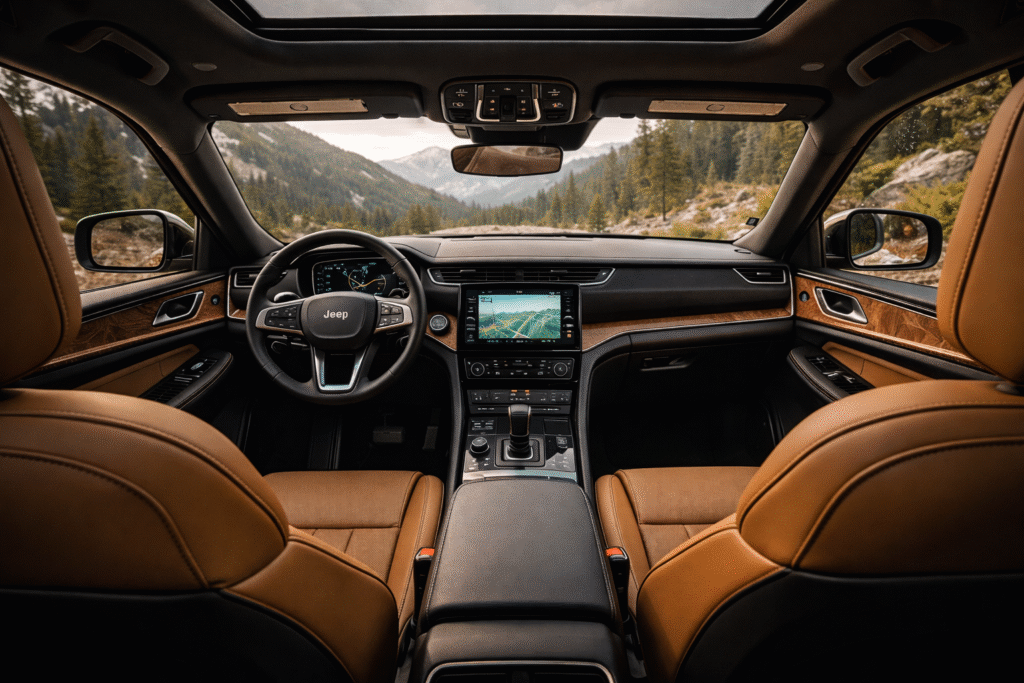 Jeep Grand Cherokee 2026 का लक्ज़री इंटीरियर, आधुनिक डैशबोर्ड और आरामदायक सीटें